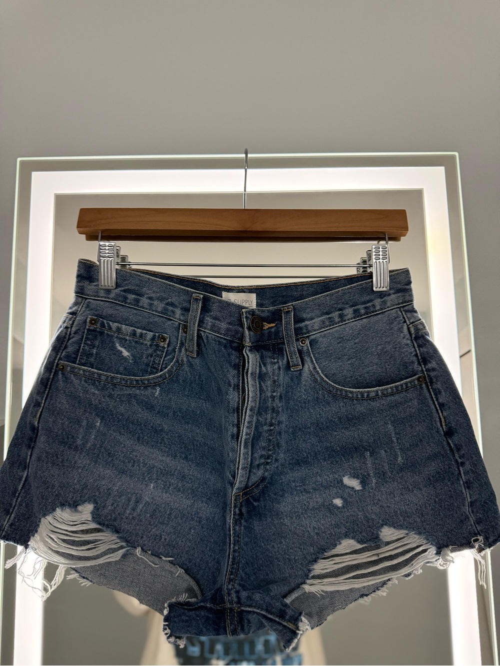 Z Supply Distressed Dark Blue Denim Jean Shorts